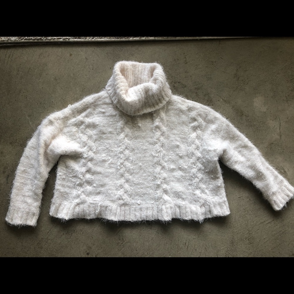 Crop fuzzy turtleneck sweater